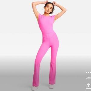 JOY LAB Women's Athletic Knit Low Back Flare Active Bodysuit Pink Sleeveless XS